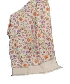 Nadyne Pashmina Shawl - Cream with Flower embroidery