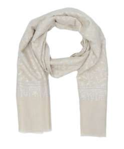 Nilofour Pashmina Shawl - Off White with embroidery